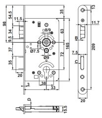 Hafele H100.01 Barelli Tip Gömme Kapı Kilidi Paslanmaz Çelik 100/20/72mm DIN Sağ